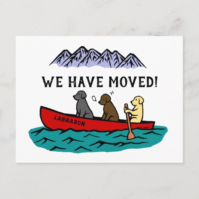 Carte Postale Faire-part Labrador Retrievers en canoë Nouvelle Adresse (Devant)