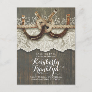 Carte Postale Faire-part Lace Wood Horseshoes Rustic Country Enregistrer la