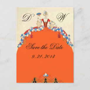 CARTE POSTALE FAIRE-PART LADY ORANGE / MARIAGE PARTY ENREGISTRER LE MONOGRA