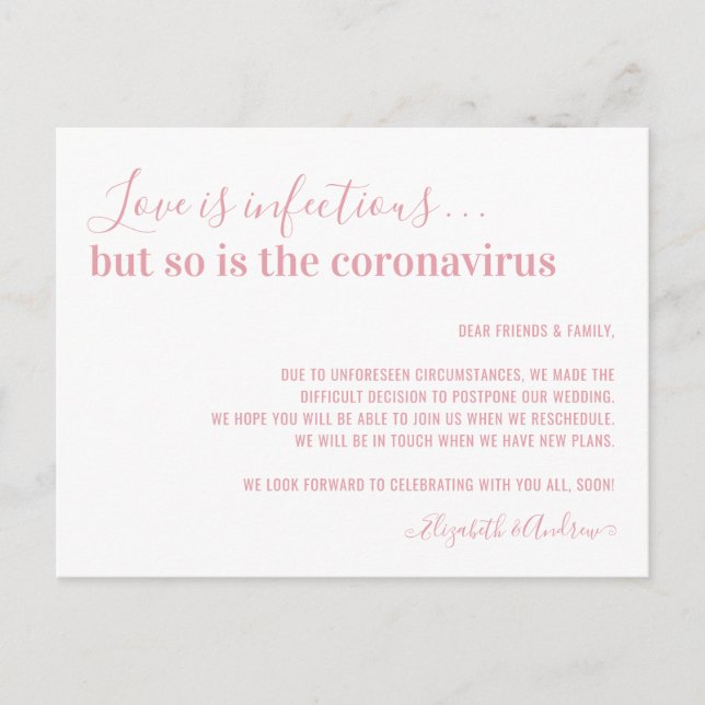 Carte Postale Faire-part L'amour est Infectieux Blush Rose Mariage Postpont (Devant)