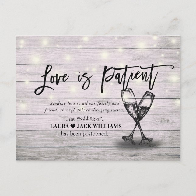 Carte Postale Faire-part L'amour est le report Mariage patient reprogrammé (Devant)