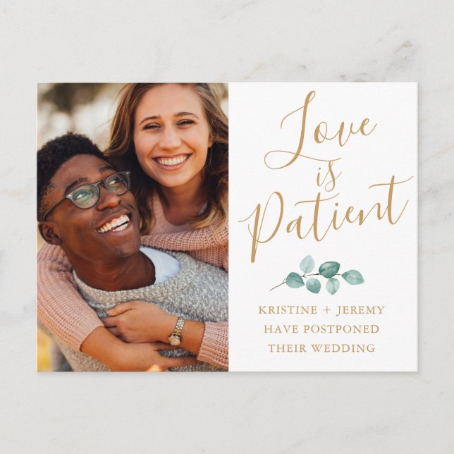 Carte Postale Faire-part L'amour est patient Gold Script Photo Enregistrer  (Devant)