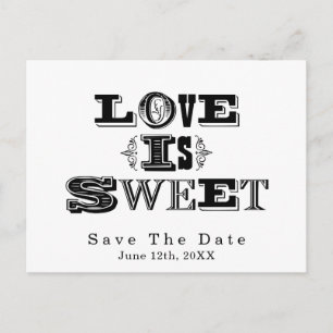 Carte Postale Faire-part L'AMOUR EST SWEET Blanc Vintage Mariage Enregistre