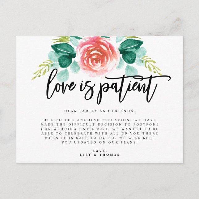 Carte Postale Faire-part L'amour est une attente de mariage reporté (Devant)