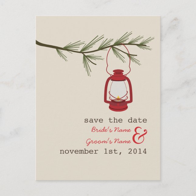 Carte Postale Faire-part Lampe à huile Sapin Mariage Économisez la date (Devant)