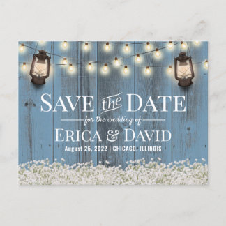 Carte Postale Faire-part Lanterne florale rustique Dusty Blue Enregistrer l