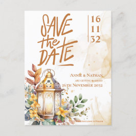 Carte Postale Faire-part Lanterne Jaune Mariage de automne Floral Enregistr