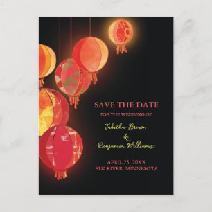 Carte Postale Faire-part Lanterne Rouge Chic Mariage Épargnez la Date