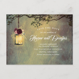 Carte Postale Faire-part Lanterne Suspendue Florale Bourgogne Save the Date