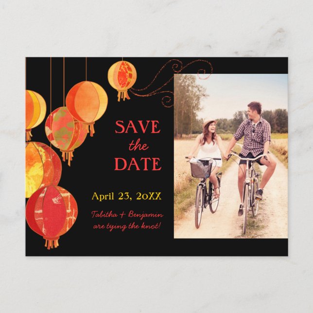Carte Postale Faire-part Lanterne Suspendue Mariage Photo Enregistrer la Da (Devant)
