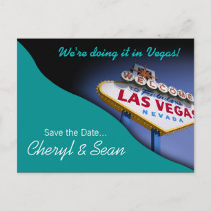 Carte Postale Faire-part Las Vegas Sauvegarder la Date (aqua)