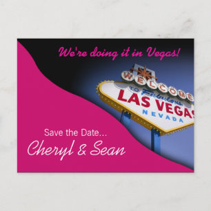 Carte Postale Faire-part Las Vegas Sauvegarder la date (fuchsia)