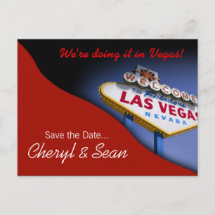 Carte Postale Faire-part Las Vegas Sauvegarder la date (rouge tomate)