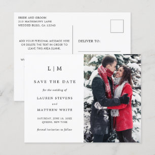 Carte Postale Faire-part Lauren Noir et Blanc Monogramme Mariage élégant