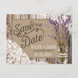 Carte Postale Faire-part Lavande et dentelle Plaques en bois rustique Enreg