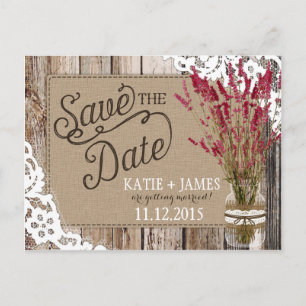 Carte Postale Faire-part Lavande et dentelle Plaques en bois rustique Enreg