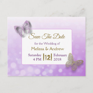 Carte Postale Faire-part Lavande et papillon d'or Enregistrer le Mariage Da