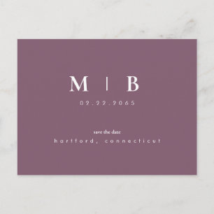 Carte Postale Faire-part Lavande Monogramme simple et élégant Enregistrer l