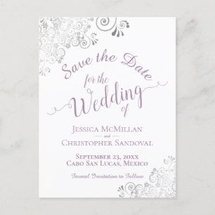Carte Postale Faire-part Lavender Lacy Mariage en argent Enregistrer la dat