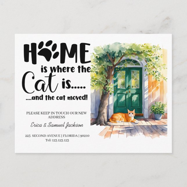 Carte Postale Faire-part le chat a déménagé ! annonce de nouvelle adresse (Devant)
