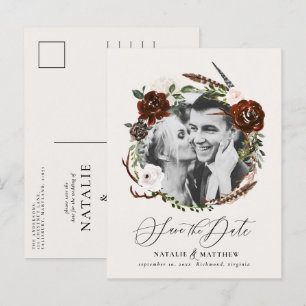 Carte Postale Faire-part Le feuillage rustique et le bois sauvent la date