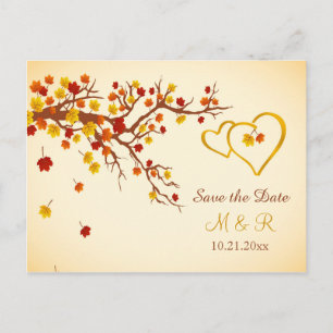 Carte Postale Faire-part Le feuille d'érable d'automne, coeurs fait gagner