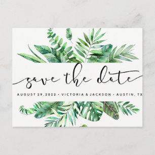 Carte Postale Faire-part Le feuille tropical d'aquarelle chique fait gagner