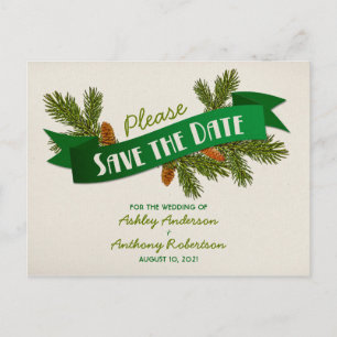 Carte Postale Faire-part Le mariage campant de branches de pin font gagner