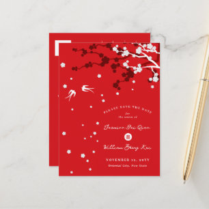 Carte Postale Faire-part Le Mariage Chinois Sakura Chic Swallows Enregistre