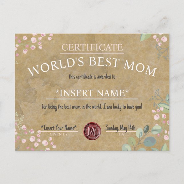 Carte Postale Faire-part Le Meilleur Certificate de maman (Devant)
