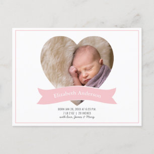 Carte Postale Faire-part Le Petit Bébé Girl Photo Rose Birth