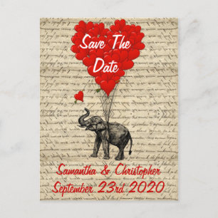 Carte Postale Faire-part L'éléphant et le coeur rouge font gagner la date
