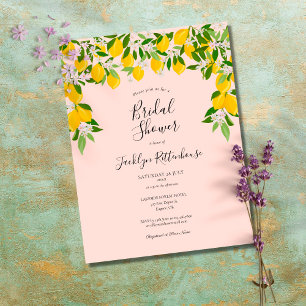 Carte Postale Faire-part Lemon Blossom Greenery Blush Pink Bridal Shower