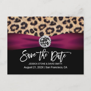 Carte Postale Faire-part Leopard Burgundy Ribbon Élégant mariage