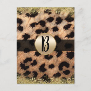 Carte Postale Faire-part Leopard Cheetah Gold Parties scintillant Monogram
