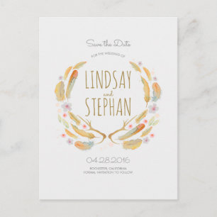Carte Postale Faire-part Les andouillers de Boho de plumes d'aquarelle font