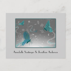 Carte Postale Faire-part Les papillons turquoises et gris font gagner la