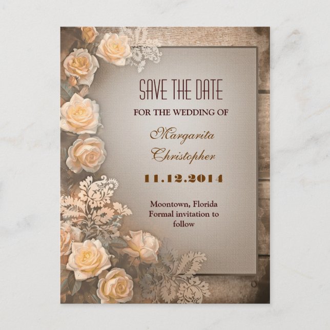 Carte Postale Faire-part les roses de damas victorien enregistrer la date c (Devant)