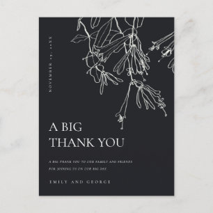 CARTE POSTALE FAIRE-PART LIGNE BLANCHE NOIRE DESSINANT MERCI MARIAGE FLORAL
