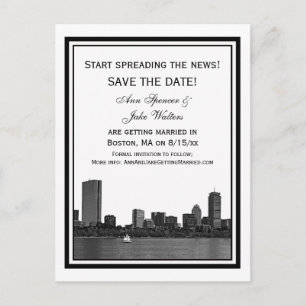 Carte Postale Faire-part Ligne d'horizon de Boston Gravée Cadre Save the Da