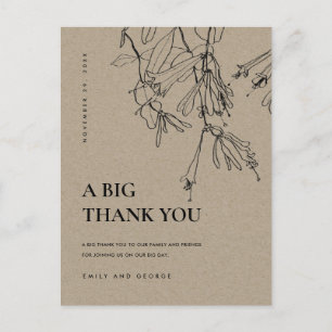 CARTE POSTALE FAIRE-PART LIGNE KRAFT MODERNE DESSINANT MERCI MARIAGE FLORAL