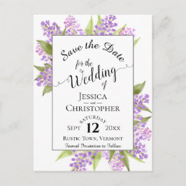 Carte Postale Faire-part Lilas Rustiques et Mariage de Calligraphie Enregis