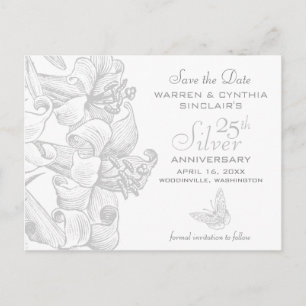 Carte Postale Faire-part Lilies Sauvez la date Argent 25e anniversaire