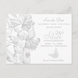 Carte Postale Faire-part Lilies Sauvez la date Argent 25e anniversaire