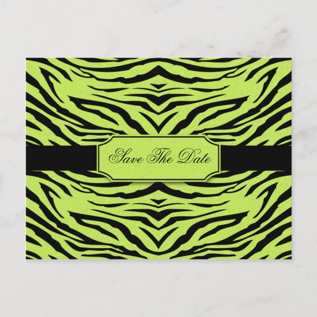 Carte Postale Faire-part Lime Black Zebra Enregistrer la date (Devant)