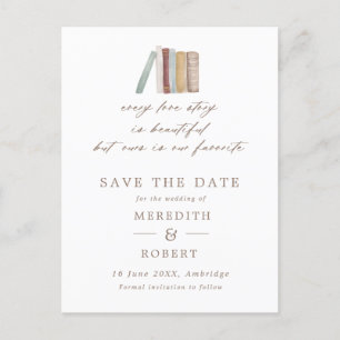 Carte Postale Faire-part Livres Aquarelle Chaque Histoire d'Amour Mariage
