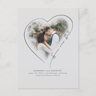 Carte Postale Faire-part Love Heart Élégant Minimal Enregistrer La Date Pho