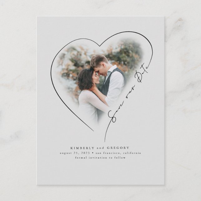Carte Postale Faire-part Love Heart Élégant Minimal Enregistrer La Date Pho (Devant)