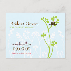 Carte Postale Faire-part Lovebirds (Poudre bleue) Enregistrer la date
