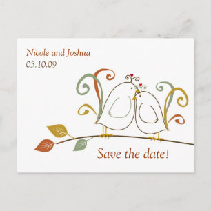 Carte Postale Faire-part Lovebirds sur Branches Enregistrer les dates